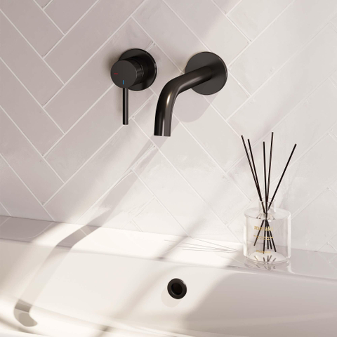 Brauer Black Carving Mitigeur de lavabo encastré - bec verseur courbé à droite - poignée longue et fine carving - noir mat SW716142