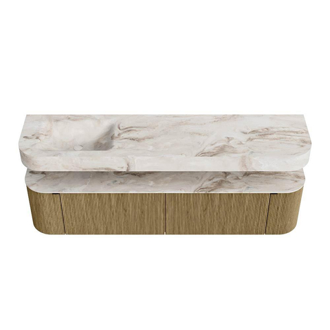 MONDIAZ THOR-DLUX Meuble de salle de bains 190cm arrondi gauche + droite couleur Dusk avec 2 tiroirs et 2 portes. Vasque suspendue CLOUD Gauche 1 trou de robinet couleur Frappe. SW1466451