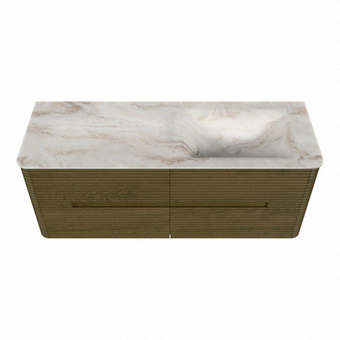 Mondiaz CIRO-DLUX Badkamermeubelset - 130x45x50cm - Solid surface wastafel Frappe - 1 wasbak Rechts - zonder kraangaten - 4 lades - Dusk SW1532824
