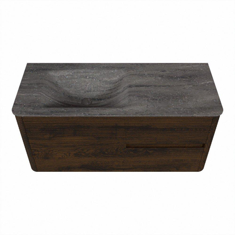 Mondiaz CIRO-DLUX Ensemble de meubles de salle de bains - 110x45x50cm - Plan vasque Solid surface Oza - 1 lavabo à gauche - sans trous de robinet - 2 tiroirs - Noyer SW1530631