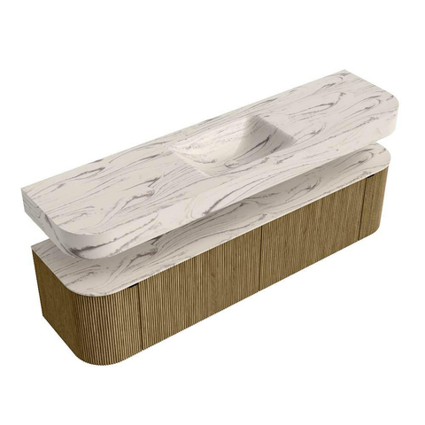MONDIAZ THOR-DLUX 180cm meuble de salle de bains arrondi gauche + droite couleur Dusk avec 2 tiroirs et 2 portes. Vasque suspendue CLOUD Milieu 1 trou de robinet couleur Nata. SW1466217