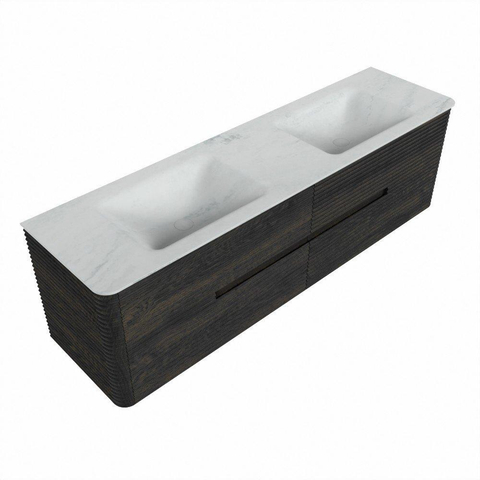 Mondiaz CIRO-DLUX Meuble de salle de bains - 170x45x50cm - Plan-vasque Solid surface Opalo - 2 vasques Double - 2 trous de robinetterie - 4 tiroirs - Shadow SW1532432