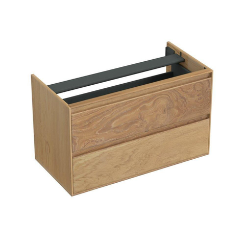 Forzalaqua Reno 2.0 wastafelonderkast 100x51x60cm met 2 softclose greeploze lades Massief Eiken Smoke SW492337