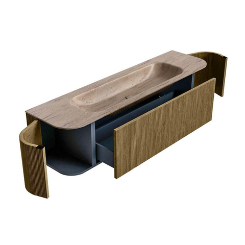 MONDIAZ KURVE-DLUX Meuble de salle de bains 170 cm arrondi Gauche + Droite couleur Dusk avec 1 tiroir et 2 portes. Lavabo BIG LARGE Central 1 trou de robinet Saba. SW1433369