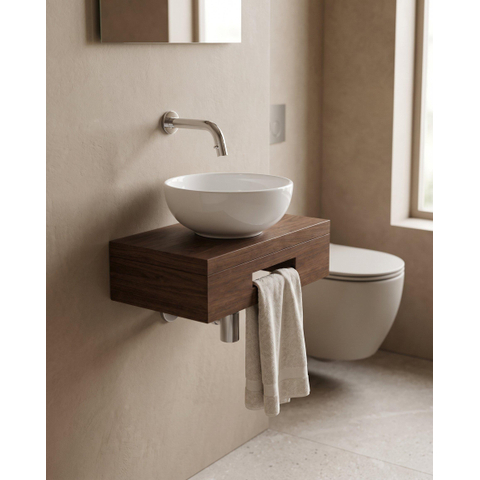Royal Plaza Terra Planche pour lave-mains - 40x25x10cm - avec porte-serviettes - vasque à poser blanc brillant - robinet de lave-mains chrome - bonde - siphon - châtaigne (noyer) SW1576329