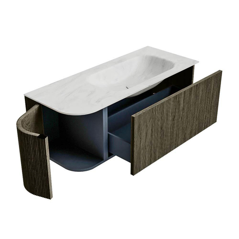 Mondiaz KURVE-DLUX Ensemble de meuble de salle de bains - 115x46x40cm - 1 tiroir - 1 porte - lavabo solid surface - droite - 1 trou de robinet - Shadow SW1414046