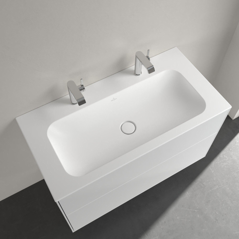 Villeroy & Boch Finion lavabo - 100x50x16cm - 2 trous - sans trop-plein - stone blanc mat SW209574