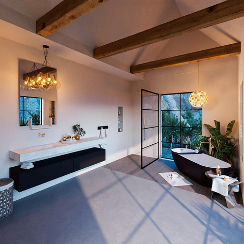 Mondiaz ALAN-DLUX Ensemble de meuble - 200cm - meuble Urban mat - 2 tiroirs - Lavabo Cloud Opalo suspendu - vasque Gauche - 0 trous de robinet SW806226