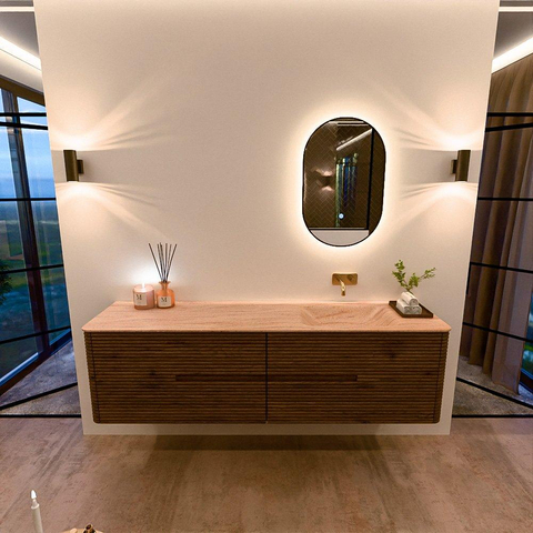 Mondiaz CIRO-DLUX Badkamermeubelset - 180x45x50cm - Solid surface wastafel Saba - 1 wasbak Rechts - zonder kraangaten - 4 lades - Dusk SW1533380