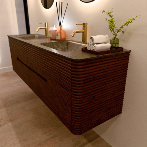 Mondiaz CIRO-DLUX Badkamermeubelset - 170x45x50cm - Solid surface wastafel Lava - 2 wasbak Dubbel - 2 kraangaten - 4 lades - Ruby SW1531511