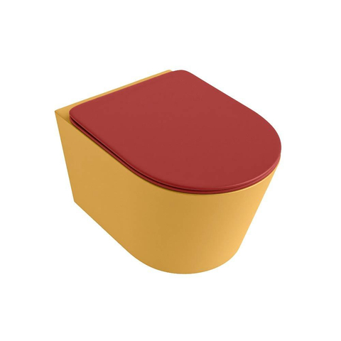 Mondiaz LAVIE WC suspendu – sans bride – 36 x 53 cm – avec abattant softclose – Ocher (jaune), abattant Fire (rouge) SW1208620