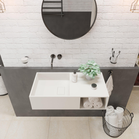 Ideavit Solidplan Lavabo 80x41x20cm rectangulaire 0 trous de robinet 1 vasque Solid surface blanc SW85943
