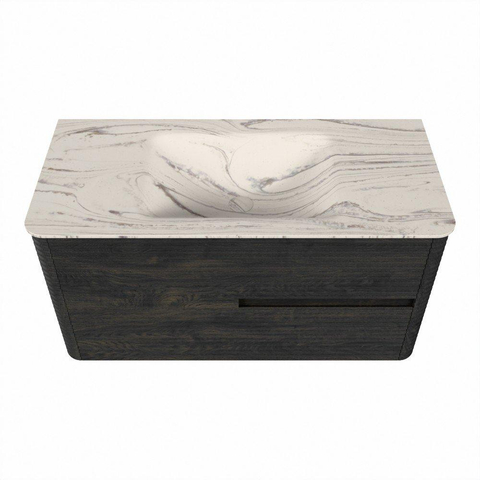 Mondiaz CIRO-DLUX Ensemble de meubles de salle de bains - 100x45x50cm - Vasque en solid surface Nata - 1 bassin au milieu - sans trous de robinet - 2 tiroirs - Shadow SW1532561
