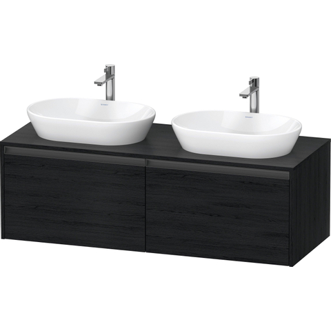 Duravit Ketho.2 Wastafelonderbouwkast - inclusief consoleplaat - met 2 laden - voor dubbele waskommen - 140x55x45.9cm - met handgrepen antraciet - eiken zwart mat SW772294
