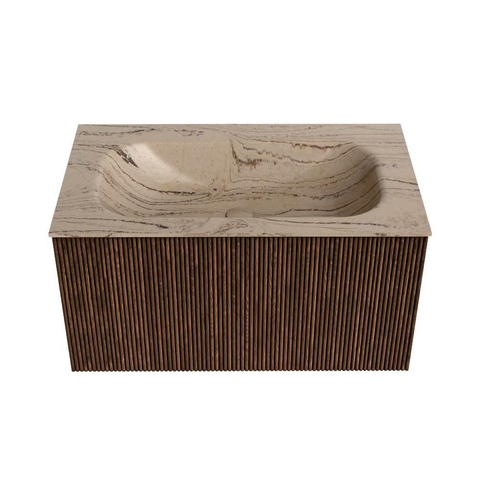 MONDIAZ KURVE-DLUX 80cm badmeubel kleur Walnut met 1 lade en 0 deuren. Wastafel BIG SMALL Midden 1 kraangat Arena. SW1431208