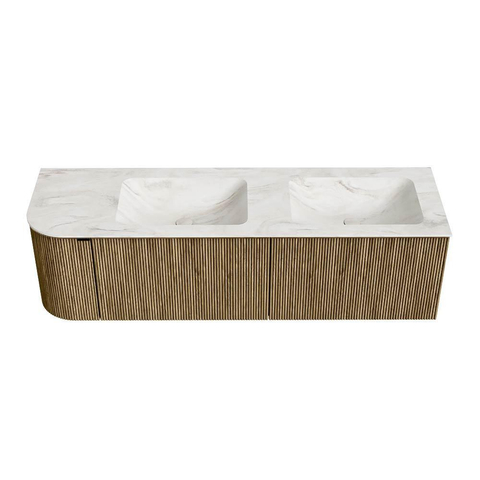 Mondiaz KURVE-DLUX Badkamermeubelset - 155x46x40cm - 2 lade - 1 deur - wastafel solid surface - dubbel / rechts - 2 kraangaten - Dusk SW1415189