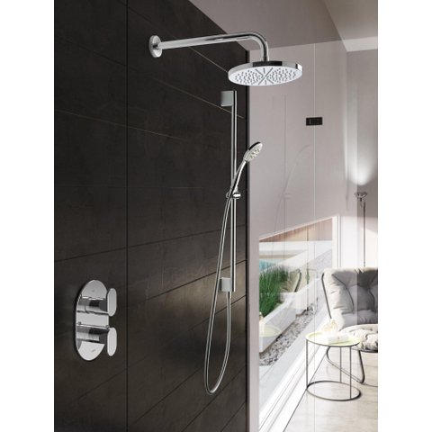 Hotbath Get Together Set de douche encastrable Friendo mitigeur thermostatique avec 2 robinets chrome bras mural 20cm SW12114