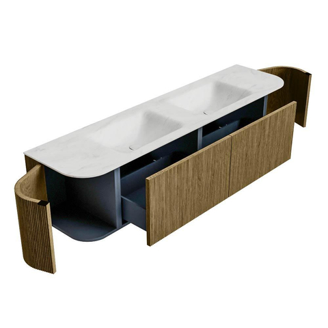 Mondiaz KURVE-DLUX Badkamermeubelset - 180x46x40cm - 2 lade - 2 deuren - wastafel solid surface - dubbel - 2 kraangaten - Dusk SW1414957