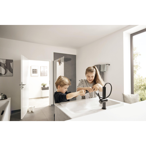 Hansgrohe Finoris Wastafelkraan - 230 - 2jet - met uittrekbare vuistdouche - met afvoerplug - mat zwart SW651140