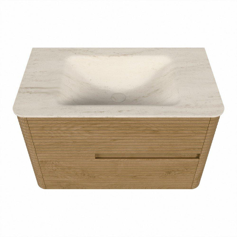 Mondiaz CIRO-DLUX Badkamermeubelset - 80x45x50cm - Solid surface wastafel Meli - 1 wasbak Midden - 1 kraangat - 2 lades - Oak SW1531377