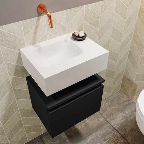 MONDIAZ ANDOR Toiletmeubel 40x30x30cm met 0 kraangaten 1 lades urban mat Wastafel Lex links Solid Surface Wit SW473920
