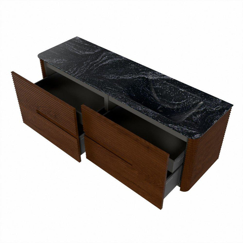 Mondiaz CIRO-DLUX Meuble de salle de bains - 150x45x50cm - Plan vasque Solid surface Lava - 1 lavabo à droite - sans trous de robinet - 4 tiroirs - Ruby SW1531597