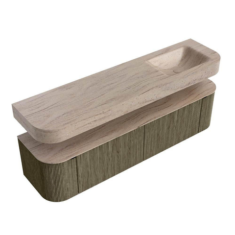 MONDIAZ THOR-DLUX 180cm meuble de salle de bains arrondi gauche + droite couleur Shadow avec 2 tiroirs et 2 portes. Vasque suspendue CLOUD droite sans trou de robinet couleur Saba. SW1466248