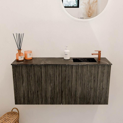 Mondiaz JOYA-DLUX 90cm meuble de salle de bains - couleur Shadow - Vasque FAYE position Droite 1 trou de robinet couleur Lava. SW1422848