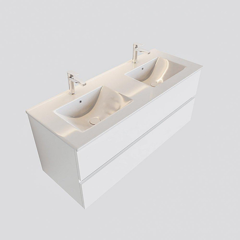 MONDIAZ VICA Ensemble de meuble salle de bain - 120cm - 2 tiroirs - lavabo Denia double 2 trous de robinet - céramique - talc SW409942
