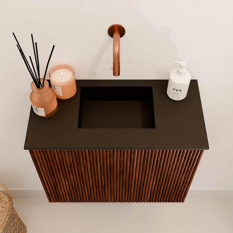Mondiaz JOYA 50cm meuble de salle de bains - couleur Ruby - Vasque FAYE position Milieu Sans trou de robinet couleur Urban SW1421814