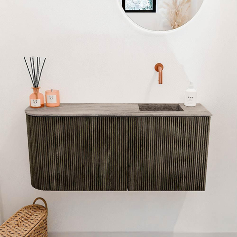 Mondiaz JOYA-DLUX Meuble de salle de bains 91,6cm - arrondi gauche couleur Shadow - Vasque FAYE position Droite Sans trou de robinet couleur Oza SW1425066