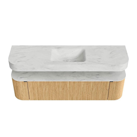 MONDIAZ THOR-DLUX Meuble de salle de bains - 170cm - arrondi gauche + droite - couleur Oak - 1 tiroir - 2 portes - Vasque suspendue CLOUD Milieu sans trou de robinet - couleur Opalo SW1465447