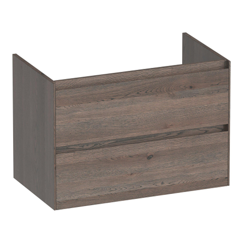 BRAUER Inspire Badkamermeubelset - 80x46x57cm - 2 lades - greeploos - softclose - mineraalmarmer wastafel - zonder kraangat - zijdeglans wit - lamellen eiken zwart SHOWROOMMODEL SHOW26542