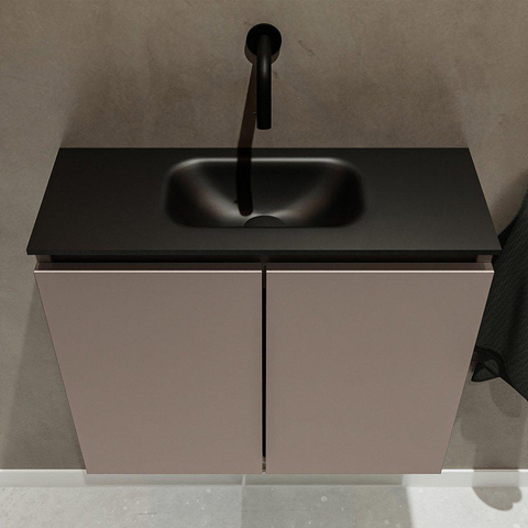 MONDIAZ TURE Toiletmeubel 60x23x50cm met 0 kraangaten 2 deuren smoke mat Wastafel Eden midden Solid Surface Zwart SW475327