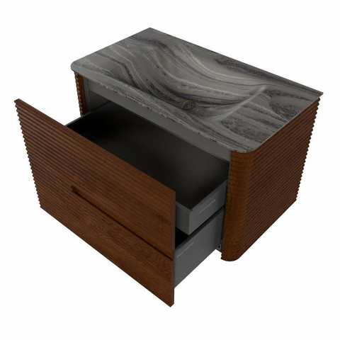 Mondiaz CIRO-DLUX Badkamermeubelset - 80x45x50cm - Solid surface wastafel Sombra - 1 wasbak Midden - zonder kraangaten - 2 lades - Ruby SW1531981