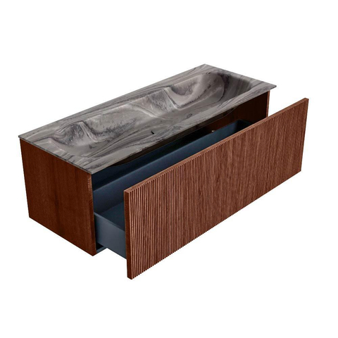 MONDIAZ KURVE-DLUX Meuble de salle de bains 120 cm couleur Ruby avec 1 tiroir et 0 porte. Lavabo BIG LARGE central 1 trou de robinet Sombra. SW1433970