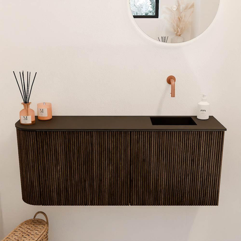 Mondiaz JOYA 101.6cm meuble de salle de bains - arrondi gauche couleur Walnut - Vasque FAYE position Droite Sans trou de robinet couleur Urban. SW1421404