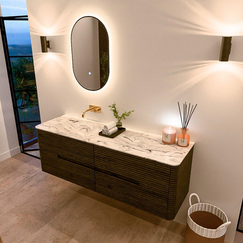 Mondiaz CIRO-DLUX Badkamermeubelset - 150x45x50cm - Solid surface wastafel Glace - 1 wasbak Links - zonder kraangaten - 4 lades - Shadow SW1532221