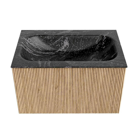 MONDIAZ KURVE-DLUX Meuble de salle de bains 70 cm couleur Oak avec 1 tiroir. Lavabo BIG SMALL central 1 trou de robinet couleur Lava. SW1138125