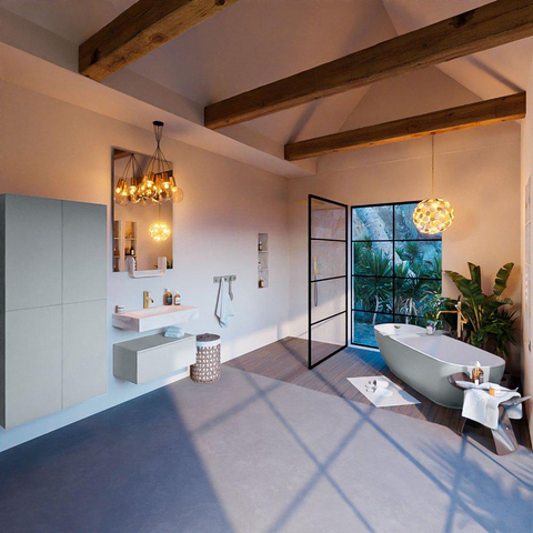 Mondiaz ALAN-DLUX Ensemble de meuble - 70cm - meuble - Clay mat - 1 tiroir - Lavabo Cloud Ostra suspendu - vasque Centre - 1 trou de robinet - Beige SW807807
