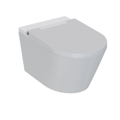 QeramiQ Luma Ensemble WC-douche - réservoir encastré Geberit UP320 - avec châssis Burda - séchoir - douchette féminine - plaque de commande cuivre - boutons ronds - blanc brillant SW1472007