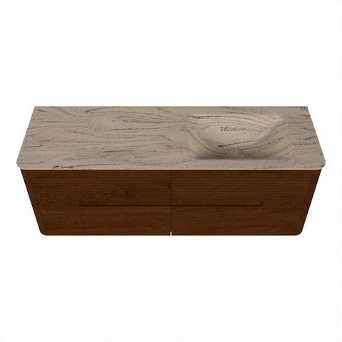 Mondiaz CIRO-DLUX Ensemble de meubles de salle de bains - 140x45x50cm - Plan-vasque Solid surface Arena - 1 lavabo à droite - sans trous de robinetterie - 4 tiroirs - Ruby SW1531705