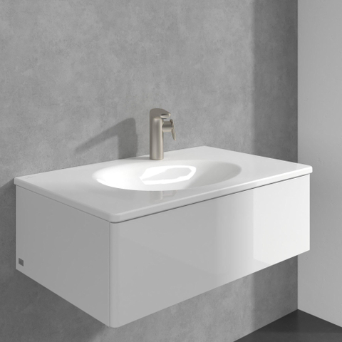 Villeroy & Boch Antao 1 greeps wastafelkraan - 173mm - met push open afvoergarnituur - Brushed Nickel (rvs) SW974163