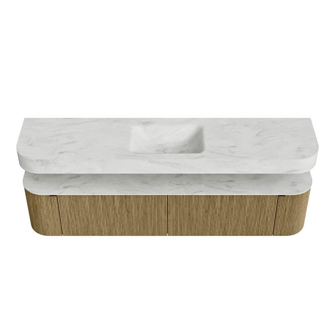 MONDIAZ THOR-DLUX 200cm meuble de salle de bains arrondi gauche + droite couleur Dusk avec 2 tiroirs et 2 portes. Vasque suspendue CLOUD Milieu sans trou de robinet couleur Opalo. SW1466861