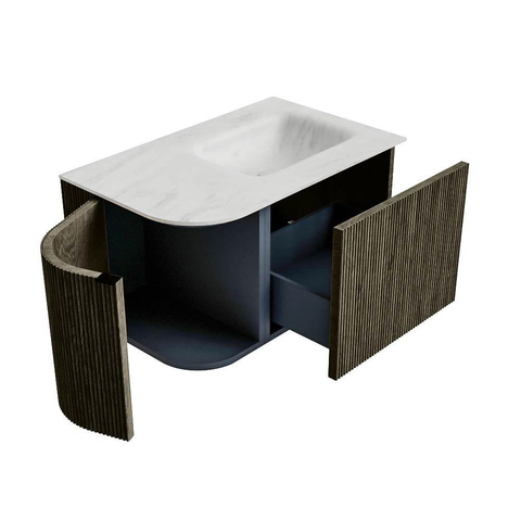 Mondiaz KURVE-DLUX Badkamermeubelset - 75x46x40cm - 1 lade - 1 deur - wastafel solid surface - rechts - zonder kraangat - Shadow SW1414411