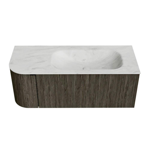 Mondiaz KURVE-DLUX Badkamermeubelset - 115x46x40cm - 1 lade - 1 deur - wastafel solid surface - rechts - 1 kraangat - Shadow SW1414046