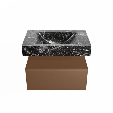 Mondiaz ALAN-DLUX Ensemble de meuble - 70cm - meuble Rust mat - 1 tiroir - Lavabo Cloud Lava suspendu - vasque Centre - 1 trou de robinet SW808120