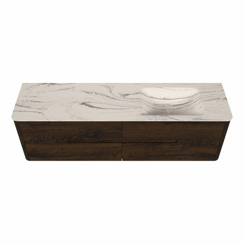 Mondiaz CIRO-DLUX Meuble de salle de bains - 170x45x50cm - vasque solid surface Nata - 1 lavabo à droite - sans trous de robinet - 4 tiroirs - Noyer SW1530619