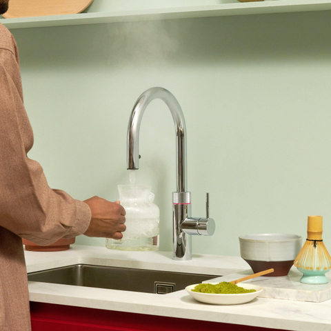 Quooker Flex Round kokendwaterkraan - draaibare & uittrekbare uitloop - Combi incl. Cube reservoir - Warm / kokend / bruisend / gefilterd water - chroom SW299725