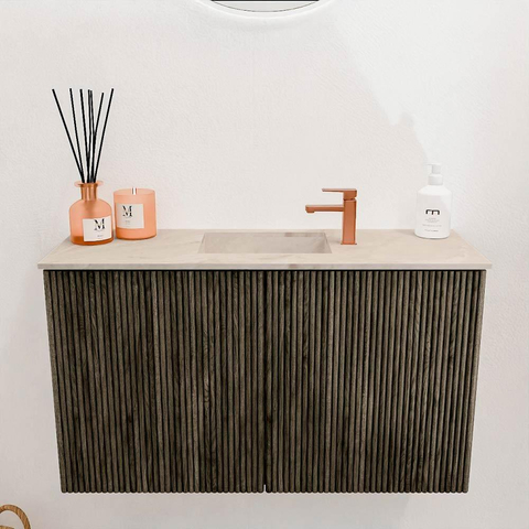 Mondiaz JOYA-DLUX 70cm meuble de salle de bains - couleur Shadow - Vasque FAYE position Milieu 1 trou de robinet couleur Frappe. SW1422670